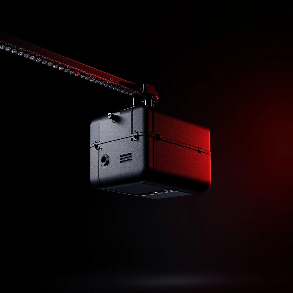 Close-up of a garage door opener motor unit